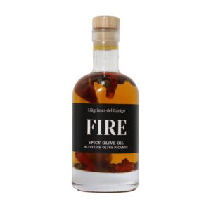 FUEGO – Chile picante, ajo y ajo. Aceite de Oliva Virgen Extra Infusión de Pimienta – 100ml / 3.38 fl oz – Llàgrimes del Canigó